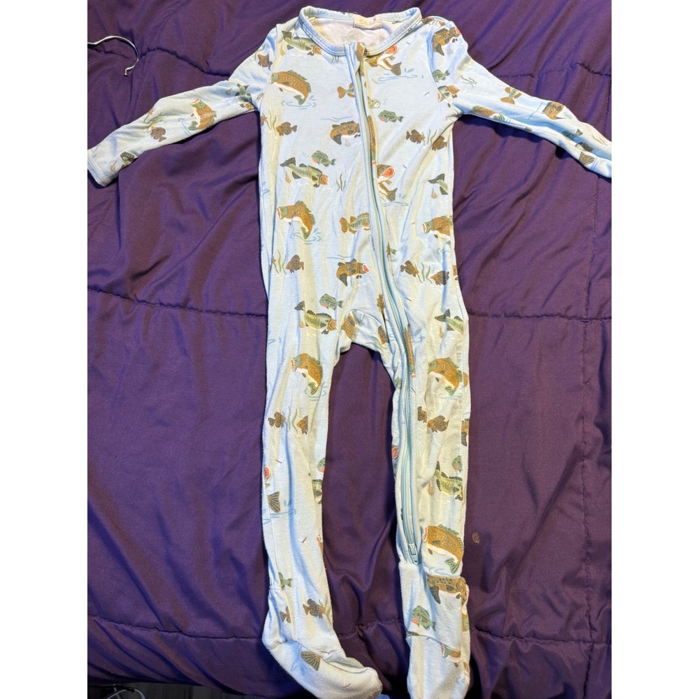 Tullabee Angel Dear Bass Fishing Bamboo Footed Sleeper Blue 18-24 Months